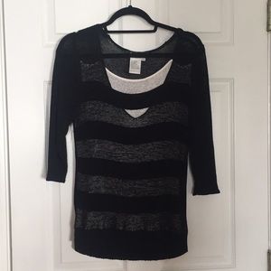 Black and white striped very lightweight knit top.
